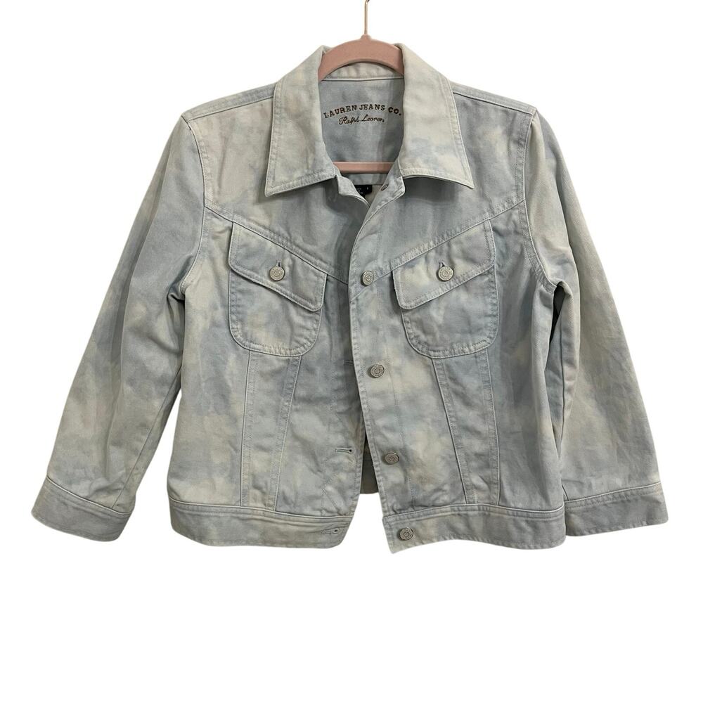 Ralph Lauren Jeans Co Denim Jacket Womens S Tie Dye Acid Wash Light Blue Cropped